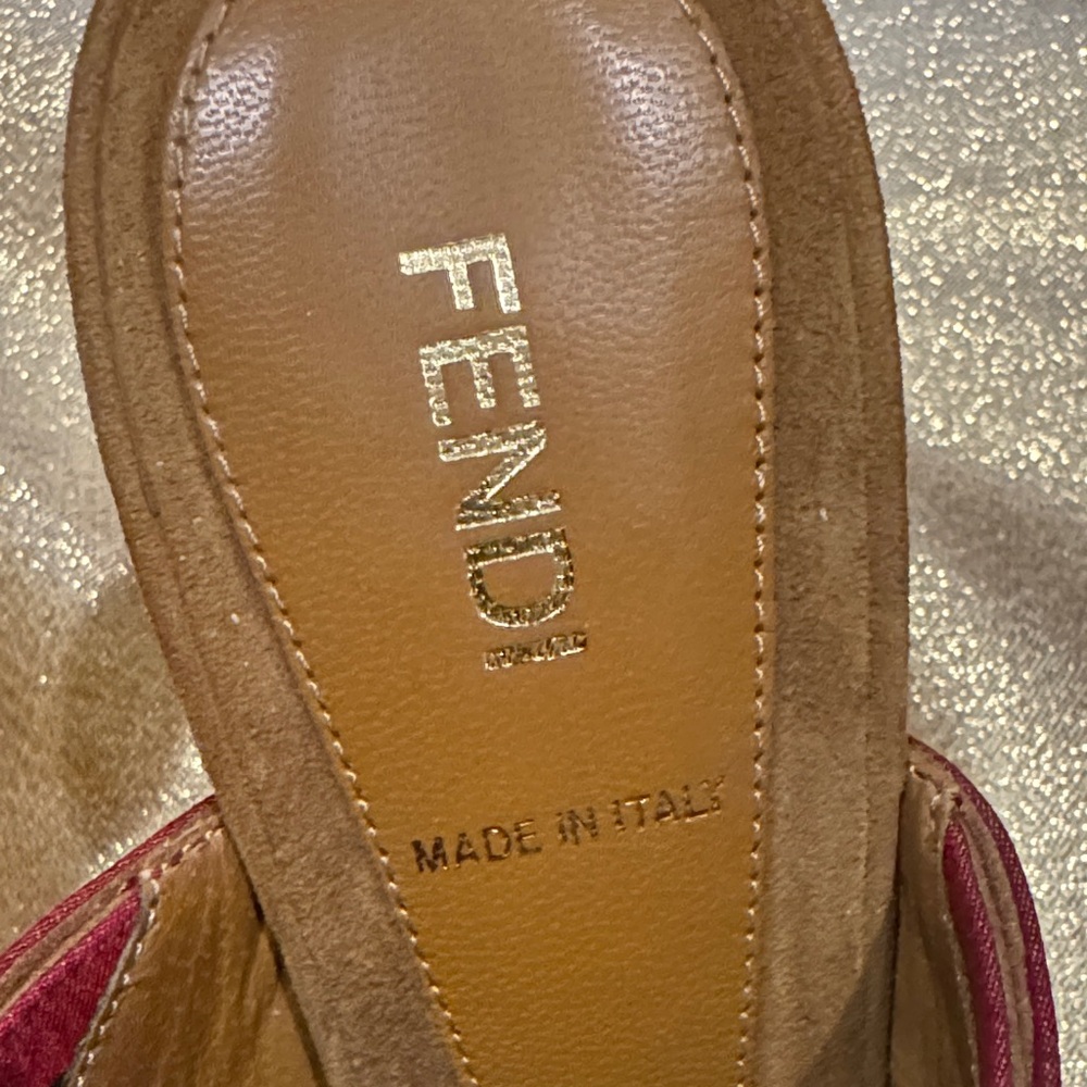 Fendi Red & Cream Striped Mules Size 38 - Picture 3 of 12